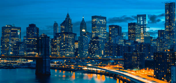 Skyline of downtown New York Skyline of downtown New York, New York, USA new york city built structure building exterior aerial view stock pictures, royalty-free photos & images