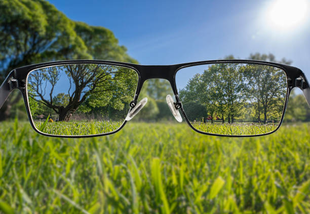 istock Focused image of landscape. Better vision concept. Through glasses frame. Colorful view of landscape in glasses. 1270183502
