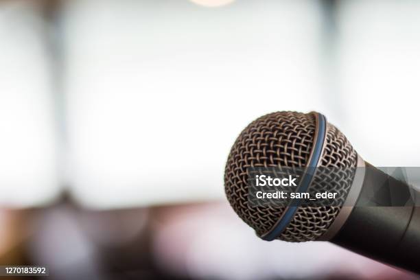 Microphone At A Concert Detail View Stock Photo - Download Image Now - Color Image, Finger, Hand