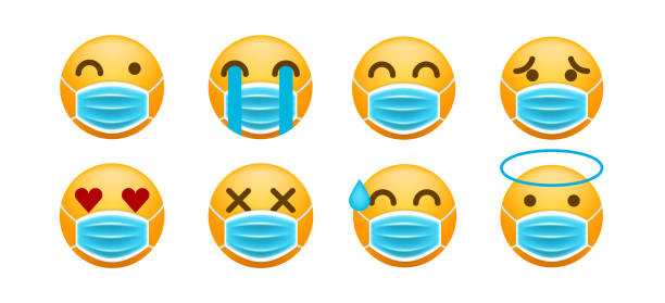 istock Set of Realistic Cute Emoticons with Face Mask on White Background 1270184848
