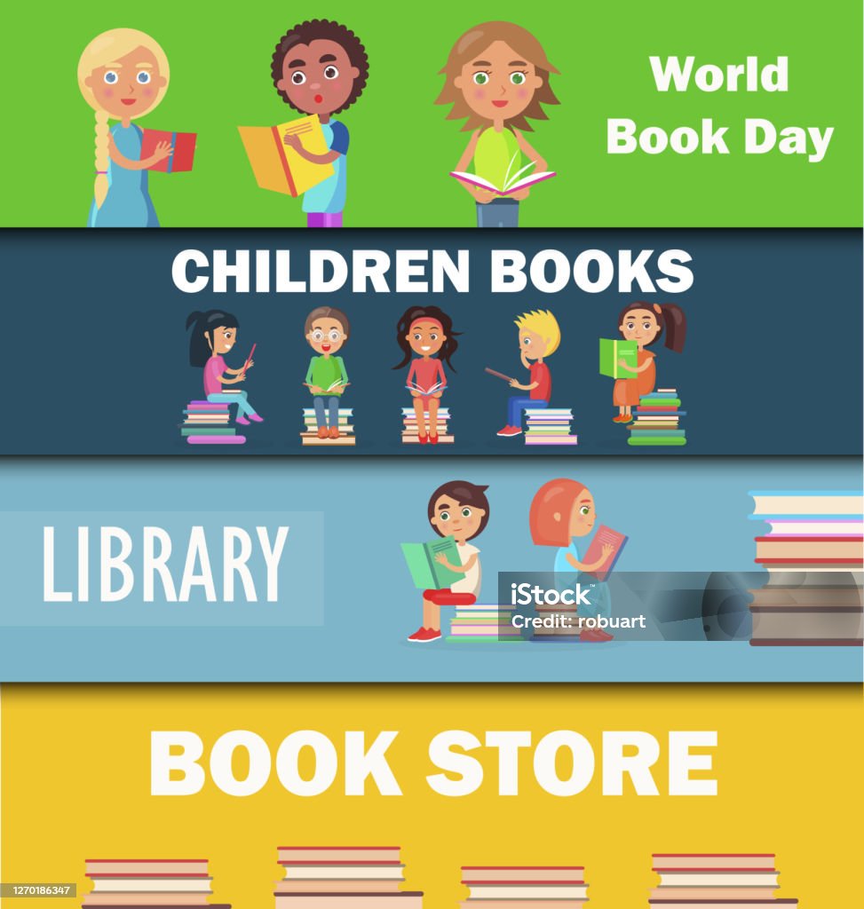 세계 도서의 날 어린이 도서관 및 서점 그림책에 대한 스톡 벡터 아트 및 기타 이미지 - 그림책, 낮, 십대 - Istock