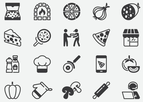 ilustrações de stock, clip art, desenhos animados e ícones de pizza, food, delivery, junk-food ,fast food , bakery  , restaurant ,cooking ,food,pixel perfect icons - pepperoni
