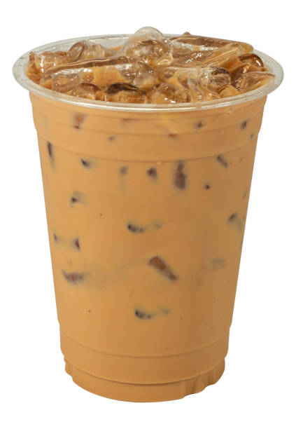 istock Realistic plastic cup on white background. Isolated Mock up Cold beaverage di cut with cliping path. Template block with blank space. Iced fresh aroma coffee latte with cream milk  in ice cubes. 1270188221
