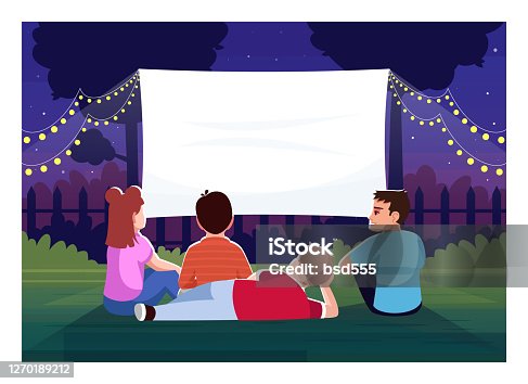 istock Backyard cinema for kids semi flat vector illustration 1270189212