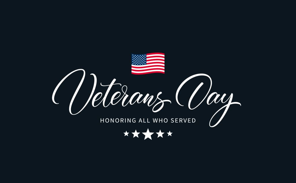 Veterans day text with phrase "Honoring all who served". Hand drawn lettering typography design. USA Veterans Day calligraphic inscription.
