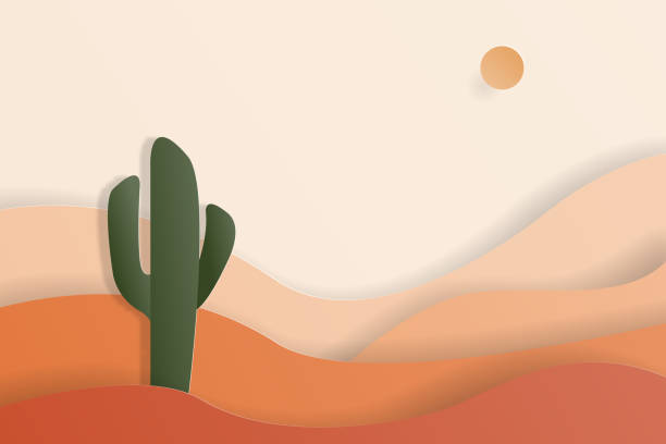 istock Desert landscape with cactus and sun. Trendy origami paper cut style vector illustration 1270190461