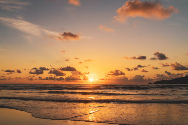 istock Tropical beach with smooth wave and sunset sky abstract background. Copy space of business summer vacation and travel adventure concept. 1270192177