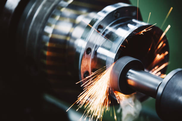 istock Machine tool in metal factory with drilling cnc machines 1270192303