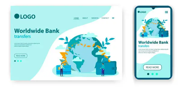 Vector illustration of Web page of the landing page design on the theme world Bank transfers