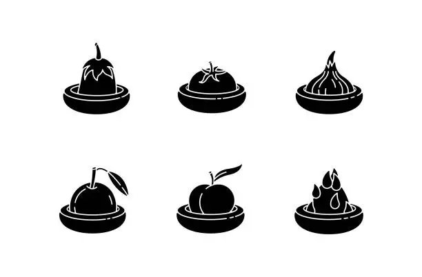 Vector illustration of Food savers black glyph icons set on white space
