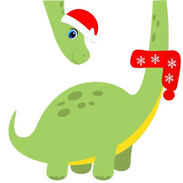 Vector illustration of Cute dinosaur in santa claus hat  illustration, christmas vector
