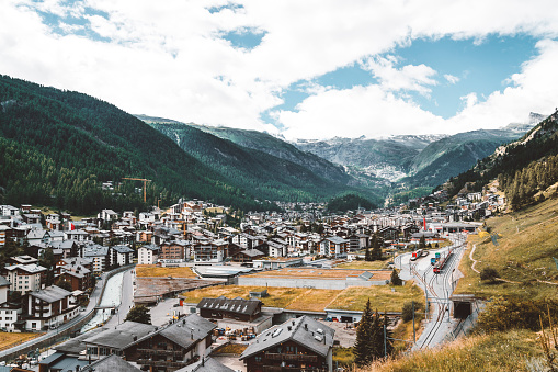 Zermatt town, panoramic view in the Valais canton of Switzerland.