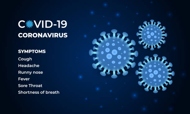 istock Coronavirus symptoms on a dark vector background. Covid-19 virus cells on a blue background. 1270206706