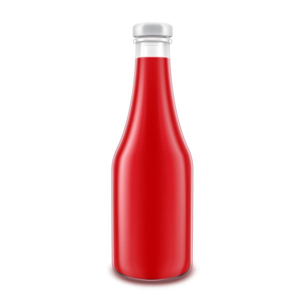 istock Vector Blank Glass Red Tomato Ketchup Bottle for Branding without label Isolated on White Background 1270207580