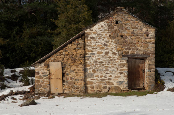 Pyrenees. Huesca. Aragon. Spain. December 3, 2009: stone house in Ordesa and Monte Perdido National Park.