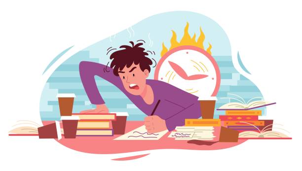 Angry Frustrated Student Working To A Deadline Stock Illustration -  Download Image Now - Educational Exam, Studying, Anticipation - iStock