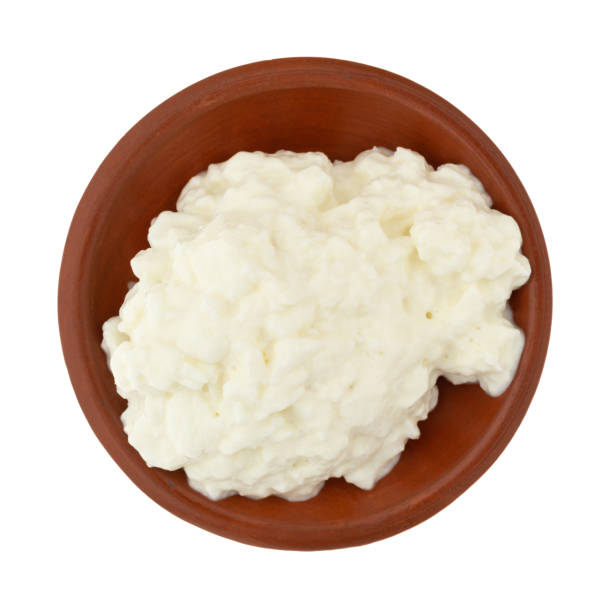 istock Cottage cheese in a small red clay bowl 1270223337