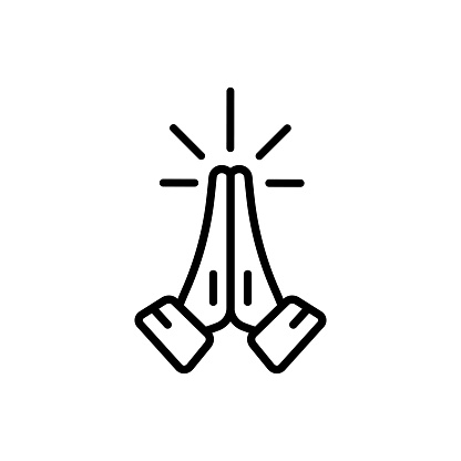 Hands folded in pray iline con. Request, entreaty. Vector on isolated white background. EPS 10.