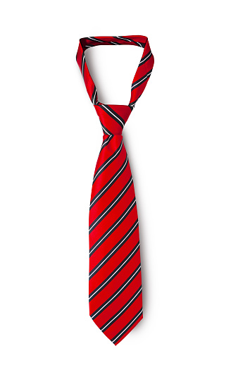 Red men's striped tie taken off for leisure time, isolated on white background. With clipping path.