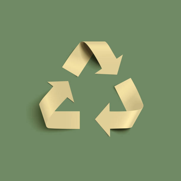istock Vector recycle icon made with cutted yellow paper arrows with realistic shadow on green background. 1270231113