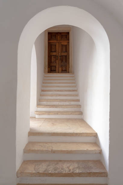 istock vaulted arch with stairs towards a door 1270231152
