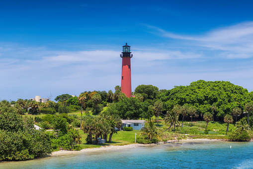 Jupiter lighthouse at sunny summer day in West Palm Beach, Florida