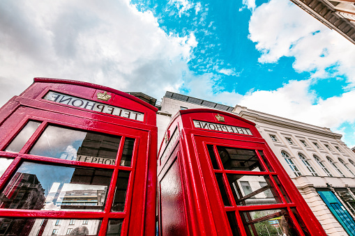 London Telephone Booths - A Low Angle View, UK