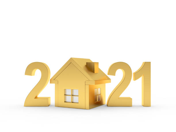 Golden house icon and number 2021