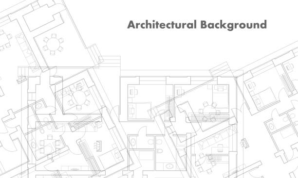 istock Architectural background. Part of architectural project, architectural plan and facade of a residential building. Black and white vector 1270240193