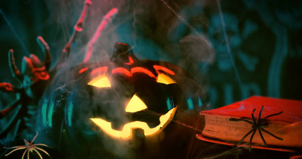 istock Halloween decoration with Jack O' Lantern and mist 1270241581