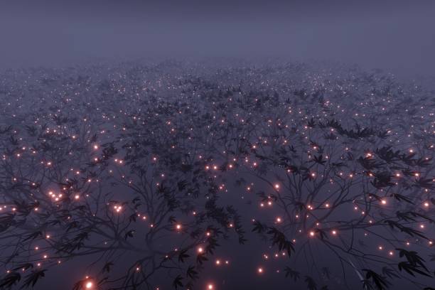 istock abstract Glowing particle Sparkles on alien planet landscape forest 3d rendering