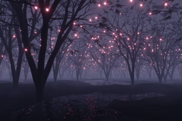 istock abstract Glowing particle Sparkles on alien planet landscape forest 3d rendering