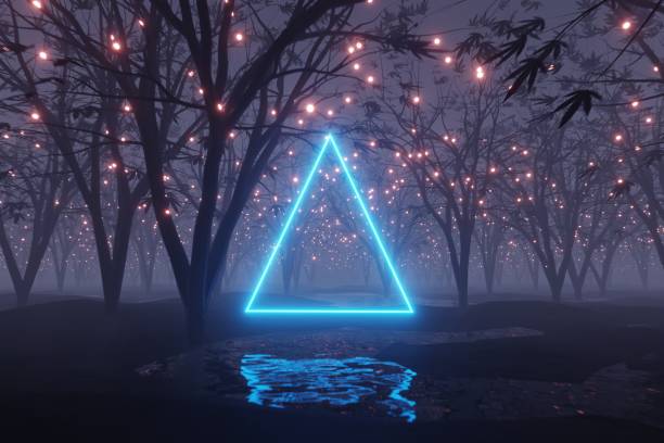 istock abstract Glowing triangle Sparkles on alien planet landscape forest 3d rendering 1270242431