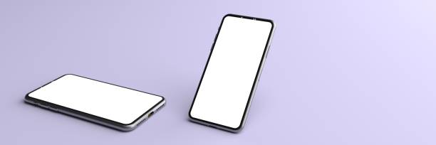 istock 3D rendering. The mockups Smartphones white screen on violet floor, Mobile phone lay down on the ground. Smartphones white screen can be used for commercial advertising, Isolated on violet background. 1270242963