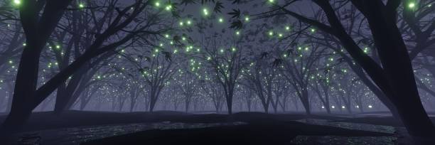 istock abstract Glowing particle Sparkles on alien planet landscape forest 3d rendering