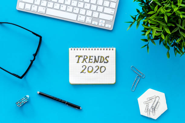 istock Social media marketing trends concept. Workplace top view 1270244787