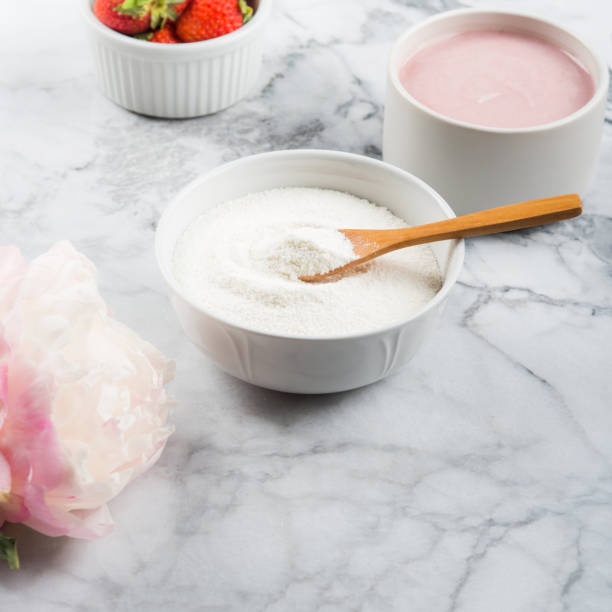 istock Collagen protein powder in bowl on marble 1270245767