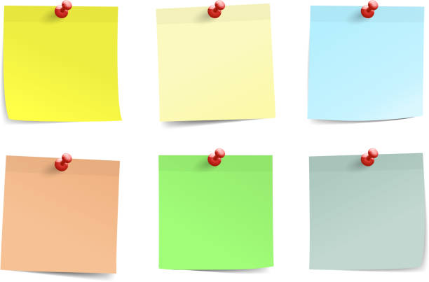 postit notes set set of colorful postit notes pinned on wall adhesive note stock illustrations