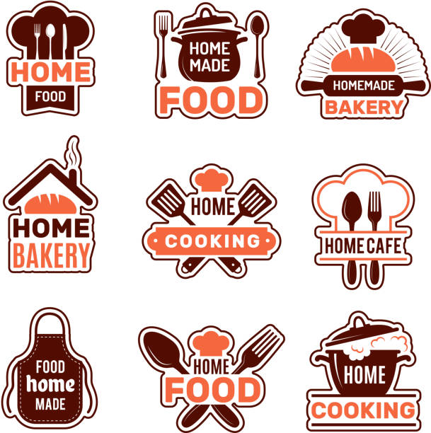 stockillustraties, clipart, cartoons en iconen met het kokende embleem van het huis. de kentekens van de keukenvector collectie bakkerij silhouetten vectorillustraties - thuisbereiding