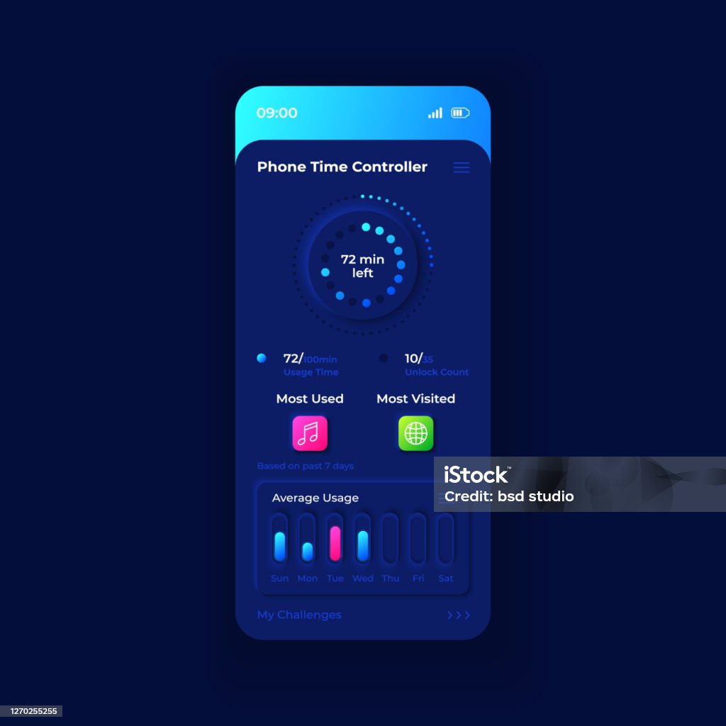 Phone Time Controller App Smartphone Interface Vector Template Stock ...