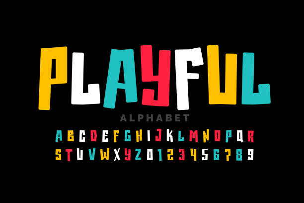 Playful style font Playful style font design, childish letters and numbers vector illustration fun stock illustrations