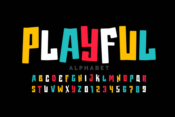 Playful style font Playful style font design, childish letters and numbers vector illustration the alphabet stock illustrations