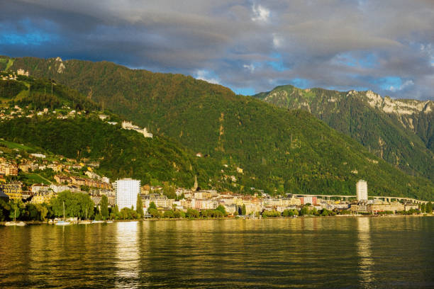 Montreux cityscape in sunset light