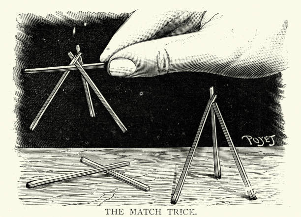 Vintage illustration of a Victorian magic trick using matches, 19th Century