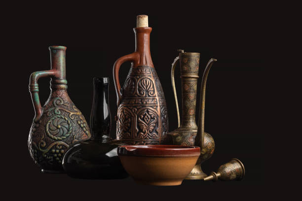 Antique, kitchen, decorative utensils, on a dark isolated background