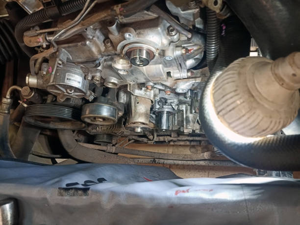 istock the white light from the bulb shine on engine components while repairing the car in garage 1270267800