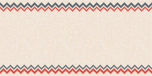 Merry Christmas Happy New Year border frame scandinavian ornaments Ugly sweater Merry Christmas Happy New Year greeting card frame border seamless horizontal template. Vector illustration knitted background pattern folk style scandinavian ornaments. White, red, blue sweater stock illustrations