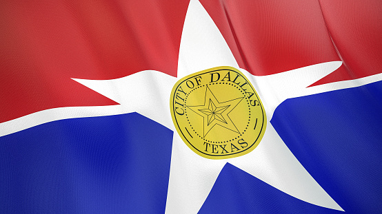 Fluttering flag of Dallas City. Texas. United States. High-quality realistic render