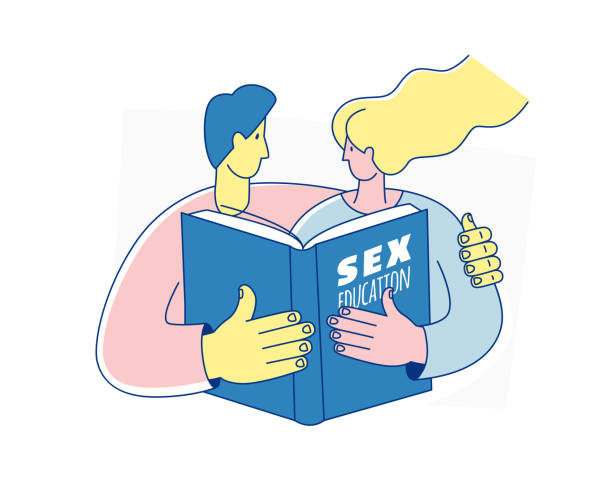 Sexual Health. School Sexuality Education Program. Guide, self-study textbook Sexual Health. School Sexuality Education Program. Guide, self-study textbook. Safe Sex education for teens, couples. Vector illustration doodles, line style design family planning together stock illustrations