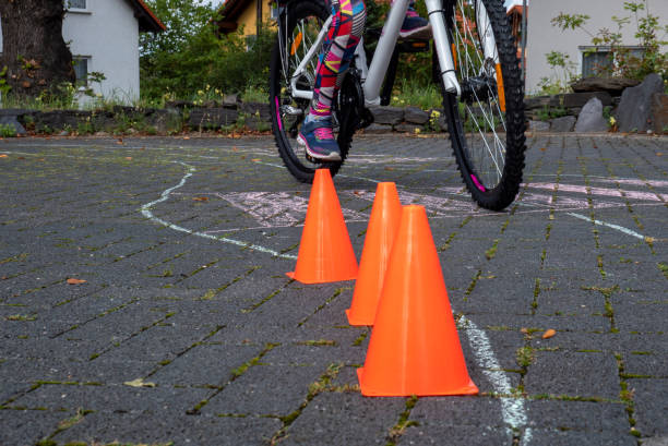 istock Driving safety training with a bicycle in primary school 1270273539